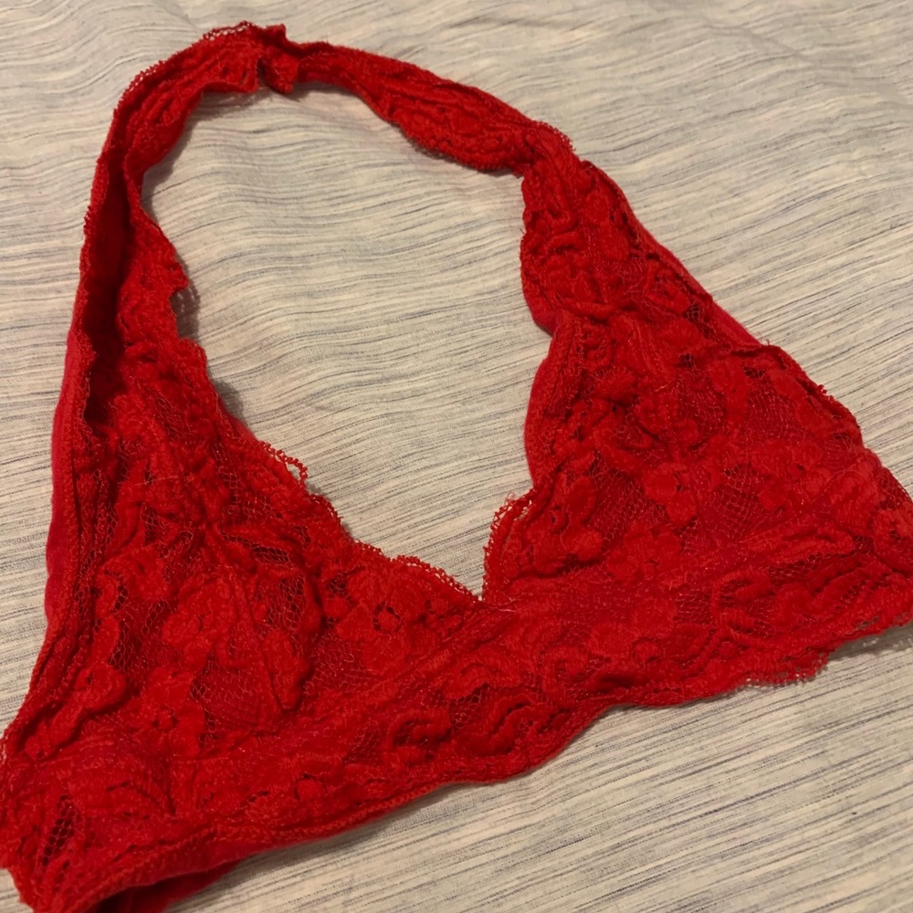 Urban Outfitters Bright Red Lace Halter Bralette S